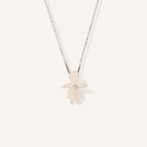 colar minimalista representando filha feito a mão em ouro 18k com diamante