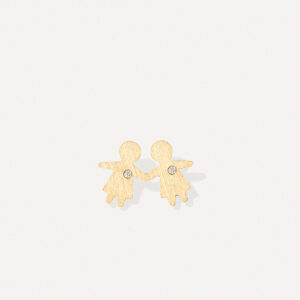 Pingente representando filhas juntas feito a mão em ouro 18k com diamante e corrente minimalista